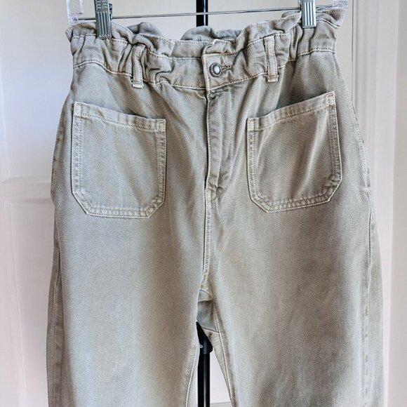 Zara Women's Sage Green Wide Leg Paperbag Barrel Ankle Jean Size S / 6 - Picture 3 of 8